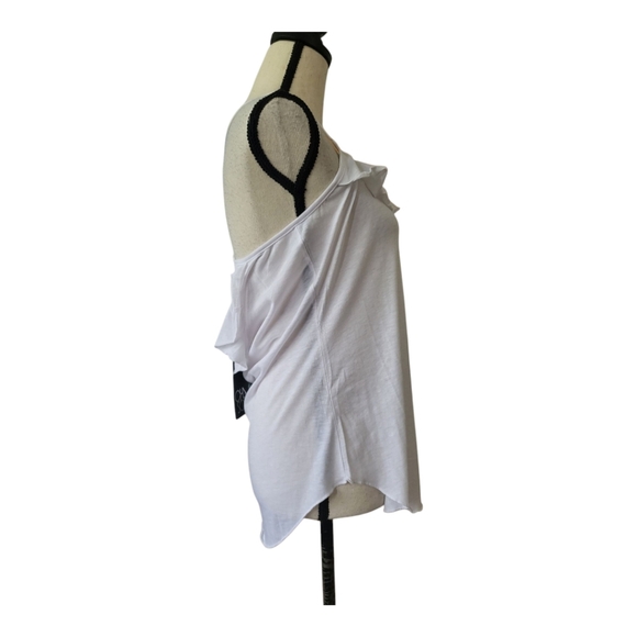 💕Chaser White Cross Back Spahgetti Strap Tank With Ruffles Size L New - Picture 4 of 6